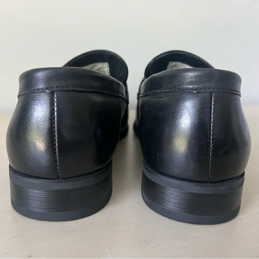 NWOT Austin Reed Men's 43 US 9.5/10 Black Leather Tasseled Penny Loafer